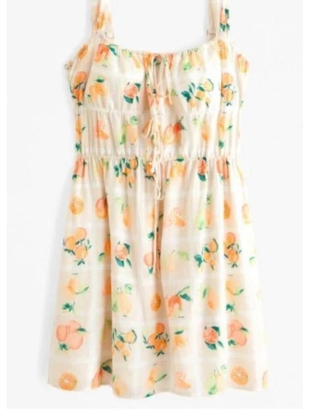 Abercrombie & Fitch Sleeveless Citrus Print Summer Dress Adjustable Straps L